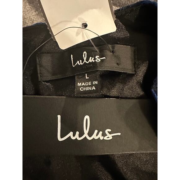 Lulus NEW Black Blue Lace Floral Jacquard Elegant Taste Cocktail Dress Large - Picture 10 of 11